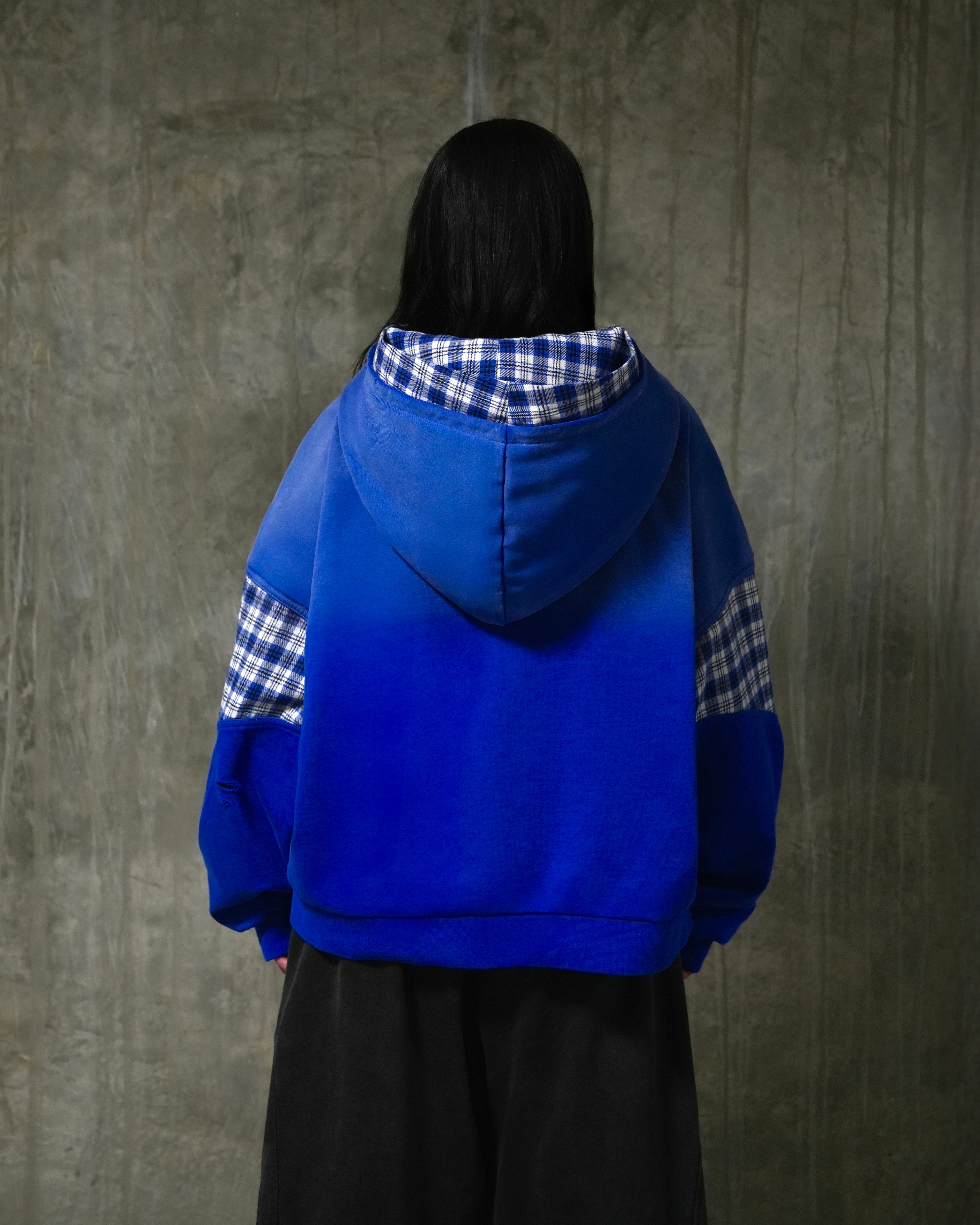 "BLUE FLANNEL HOODIE"
