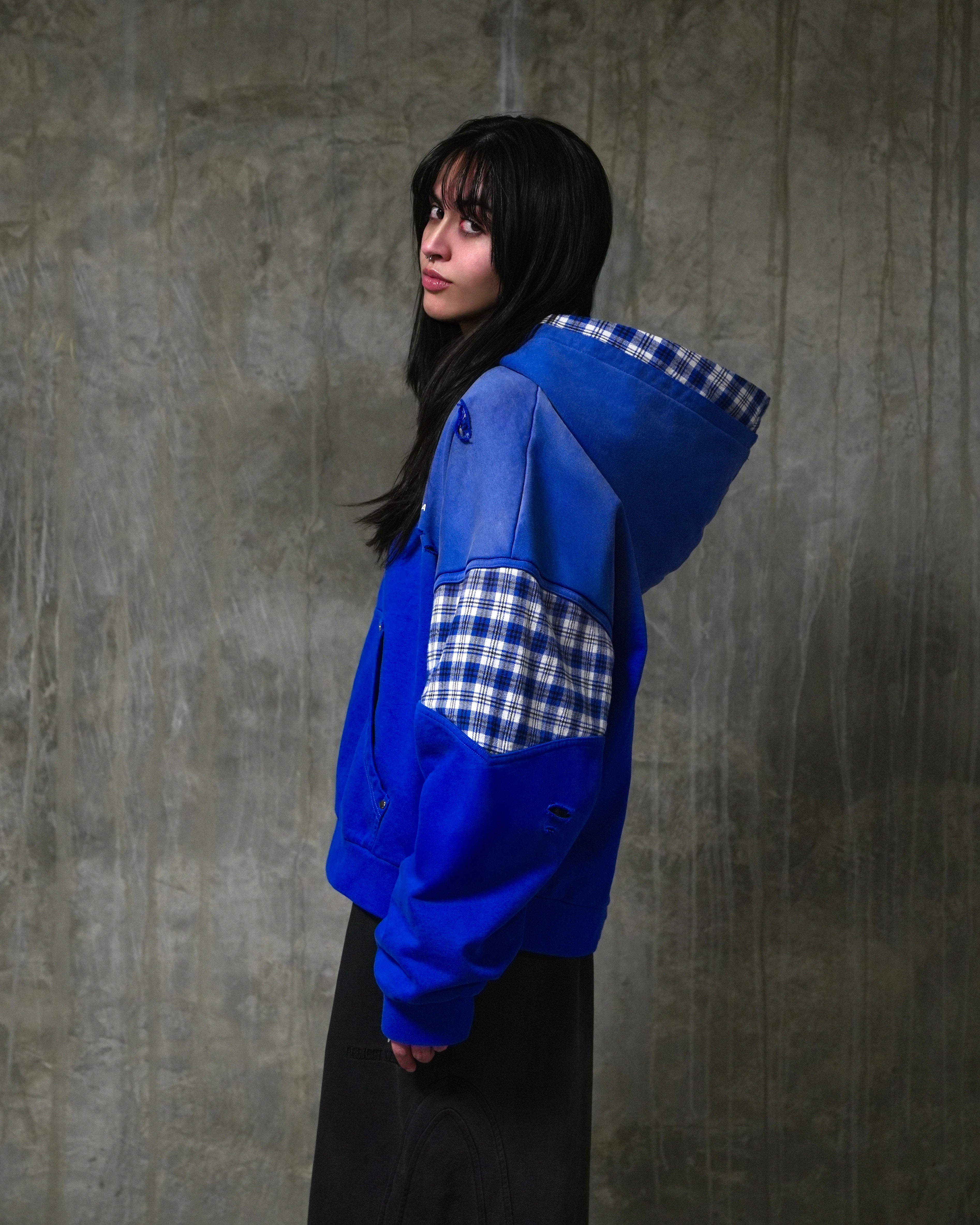 "BLUE FLANNEL HOODIE"