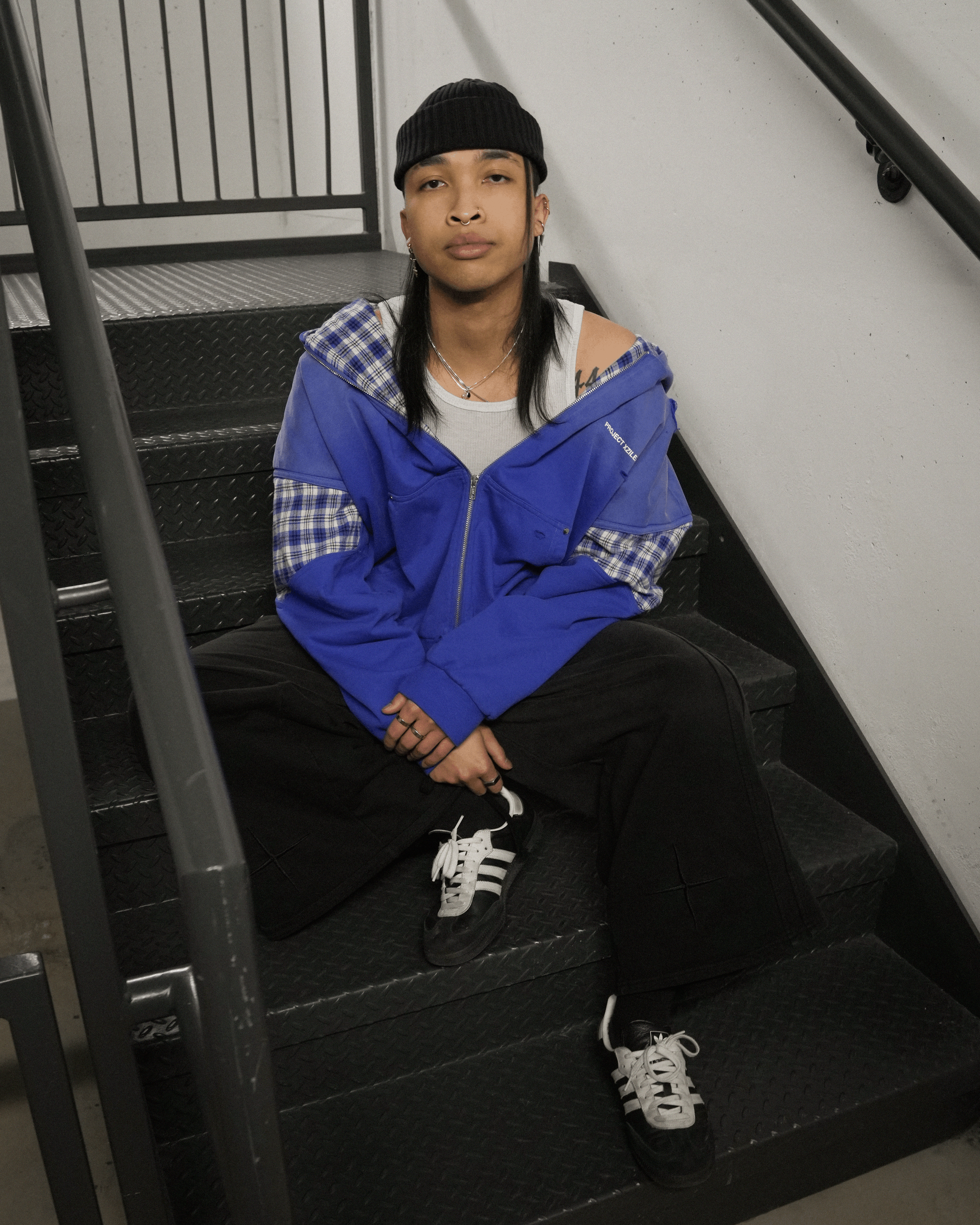 "BLUE FLANNEL HOODIE"