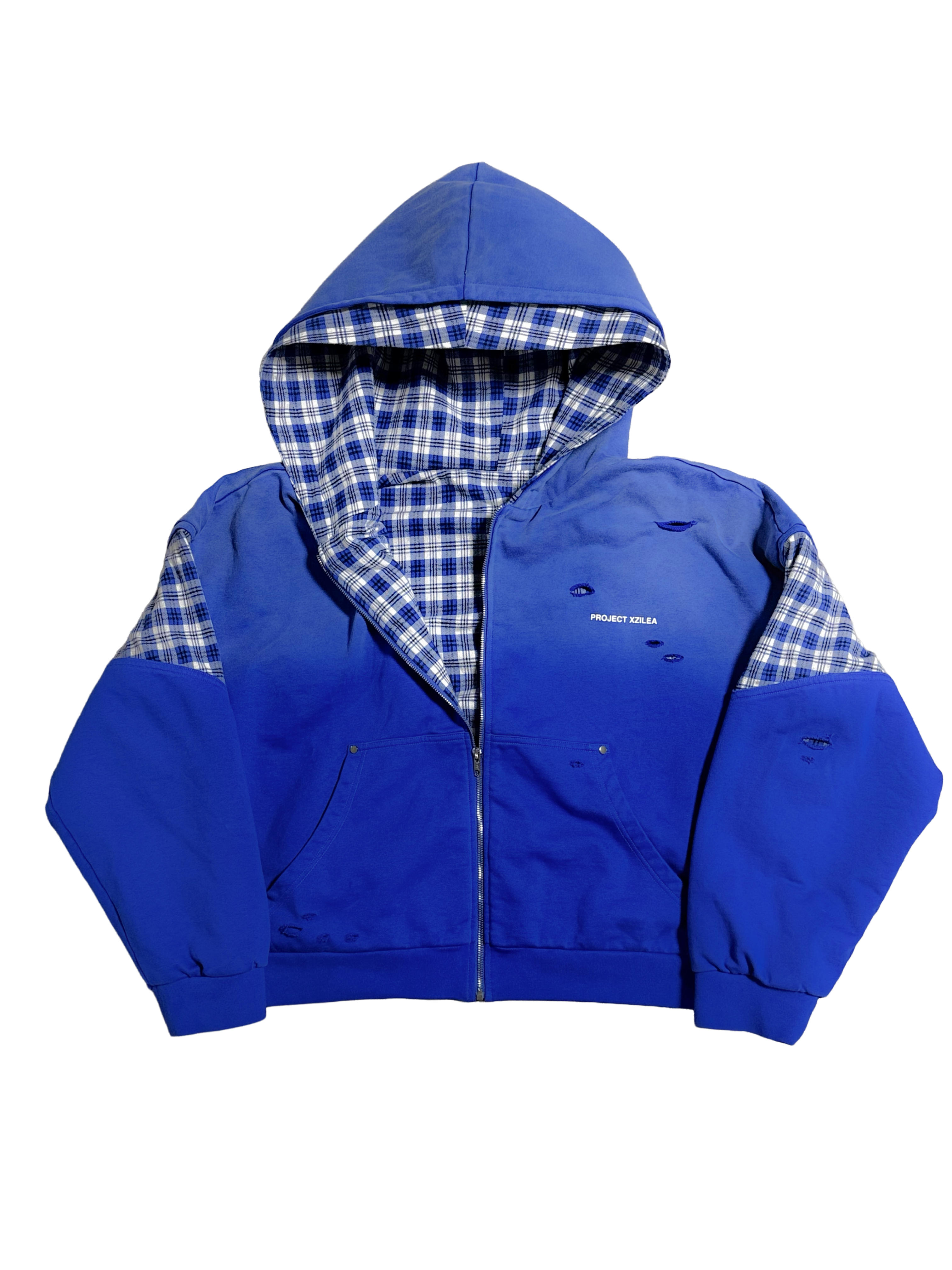 "BLUE FLANNEL HOODIE"